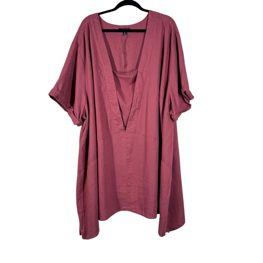 Ellos Linen Blend Shirt Top Lagenlook Blouse Mauve Asymmetrical Hem Plus Size 6X